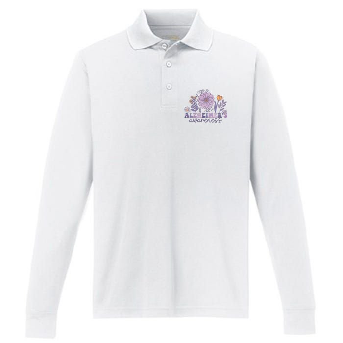 Flowers Alzheimer Awareness Dementia Awareness Alzheimers Walk Forget Me Not Performance Long Sleeve Polo