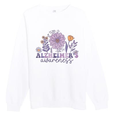 Flowers Alzheimer Awareness Dementia Awareness Alzheimers Walk Forget Me Not Premium Crewneck Sweatshirt