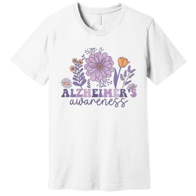 Flowers Alzheimer Awareness Dementia Awareness Alzheimers Walk Forget Me Not Premium T-Shirt