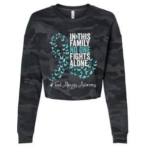 Food Allergies Awareness Month Teal Ribbon Gift Cropped Pullover Crew