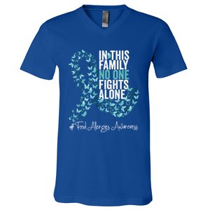 Food Allergies Awareness Month Teal Ribbon Gift V-Neck T-Shirt