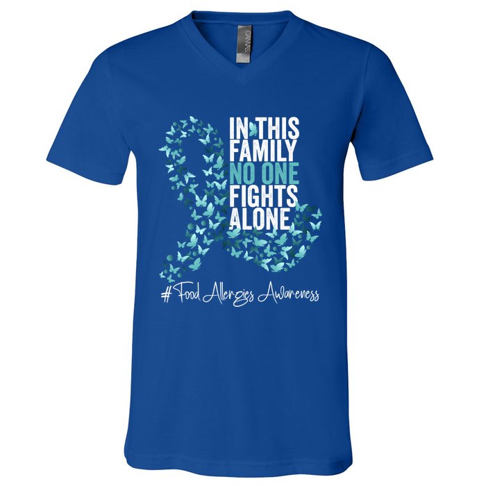 Food Allergies Awareness Month Teal Ribbon Gift V-Neck T-Shirt