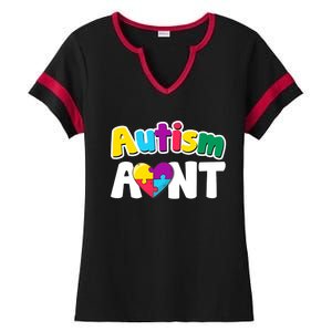 Funny Autism Aunt Awareness Puzzle Pieces Colors Meaningful Gift Ladies Halftime Notch Neck Tee