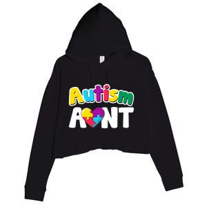 Funny Autism Aunt Awareness Puzzle Pieces Colors Meaningful Gift Crop Fleece Hoodie