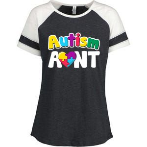 Funny Autism Aunt Awareness Puzzle Pieces Colors Meaningful Gift Enza Ladies Jersey Colorblock Tee