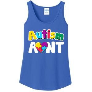 Funny Autism Aunt Awareness Puzzle Pieces Colors Meaningful Gift Ladies Essential Tank