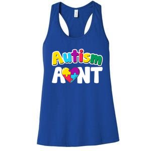 Funny Autism Aunt Awareness Puzzle Pieces Colors Meaningful Gift Women's Racerback Tank