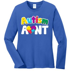 Funny Autism Aunt Awareness Puzzle Pieces Colors Meaningful Gift Ladies Long Sleeve Shirt