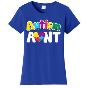 Funny Autism Aunt Awareness Puzzle Pieces Colors Meaningful Gift Women's T-Shirt