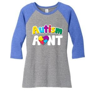 Funny Autism Aunt Awareness Puzzle Pieces Colors Meaningful Gift Women's Tri-Blend 3/4-Sleeve Raglan Shirt