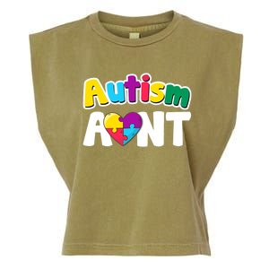 Funny Autism Aunt Awareness Puzzle Pieces Colors Meaningful Gift Garment-Dyed Women's Muscle Tee