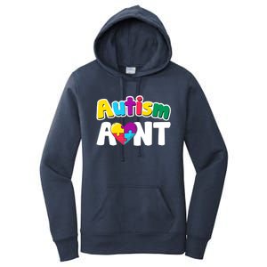 Funny Autism Aunt Awareness Puzzle Pieces Colors Meaningful Gift Women's Pullover Hoodie