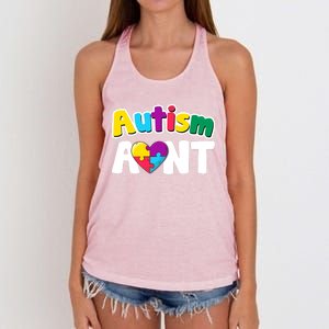 Funny Autism Aunt Awareness Puzzle Pieces Colors Meaningful Gift Women's Knotted Racerback Tank