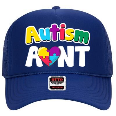 Funny Autism Aunt Awareness Puzzle Pieces Colors Meaningful Gift High Crown Mesh Back Trucker Hat