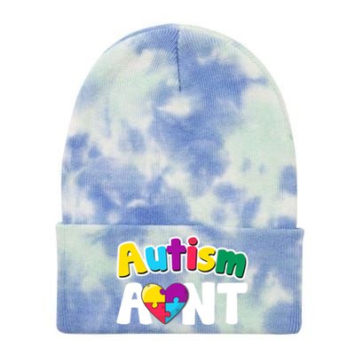 Funny Autism Aunt Awareness Puzzle Pieces Colors Meaningful Gift Tie Dye 12in Knit Beanie