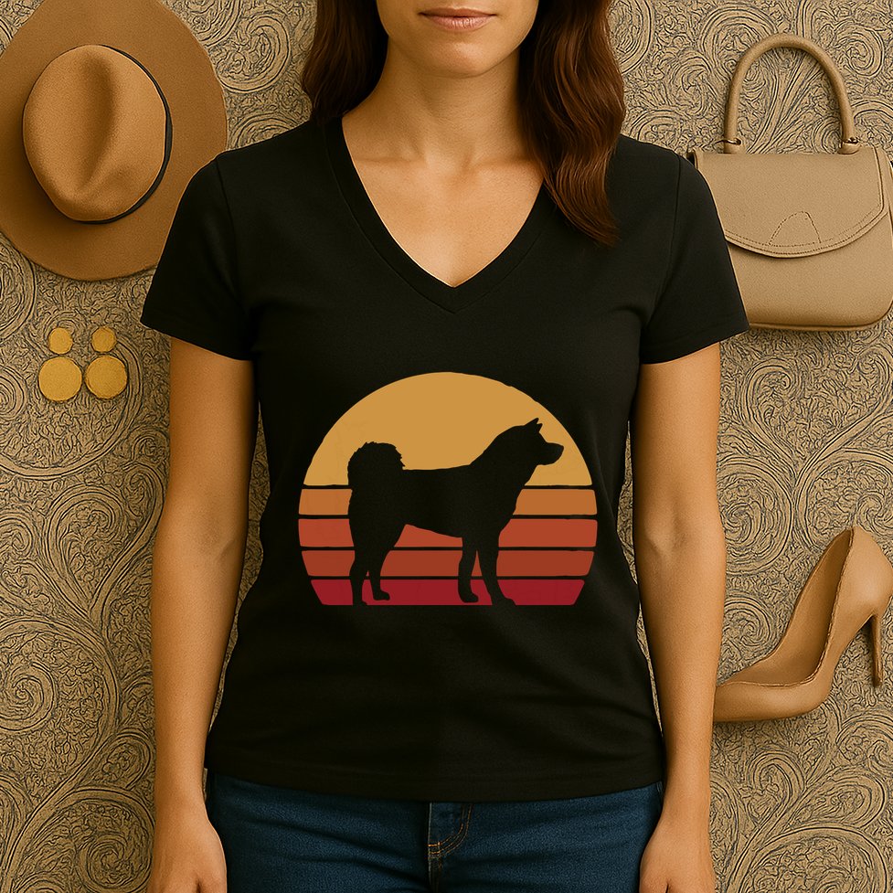 Funny Akita Art Men Women Dog Walker Veterinarian Dog Sitter Women's V-Neck T-Shirt