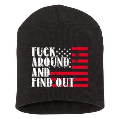 Fuck Around And Find Out American USA Flag Funny Short Acrylic Beanie