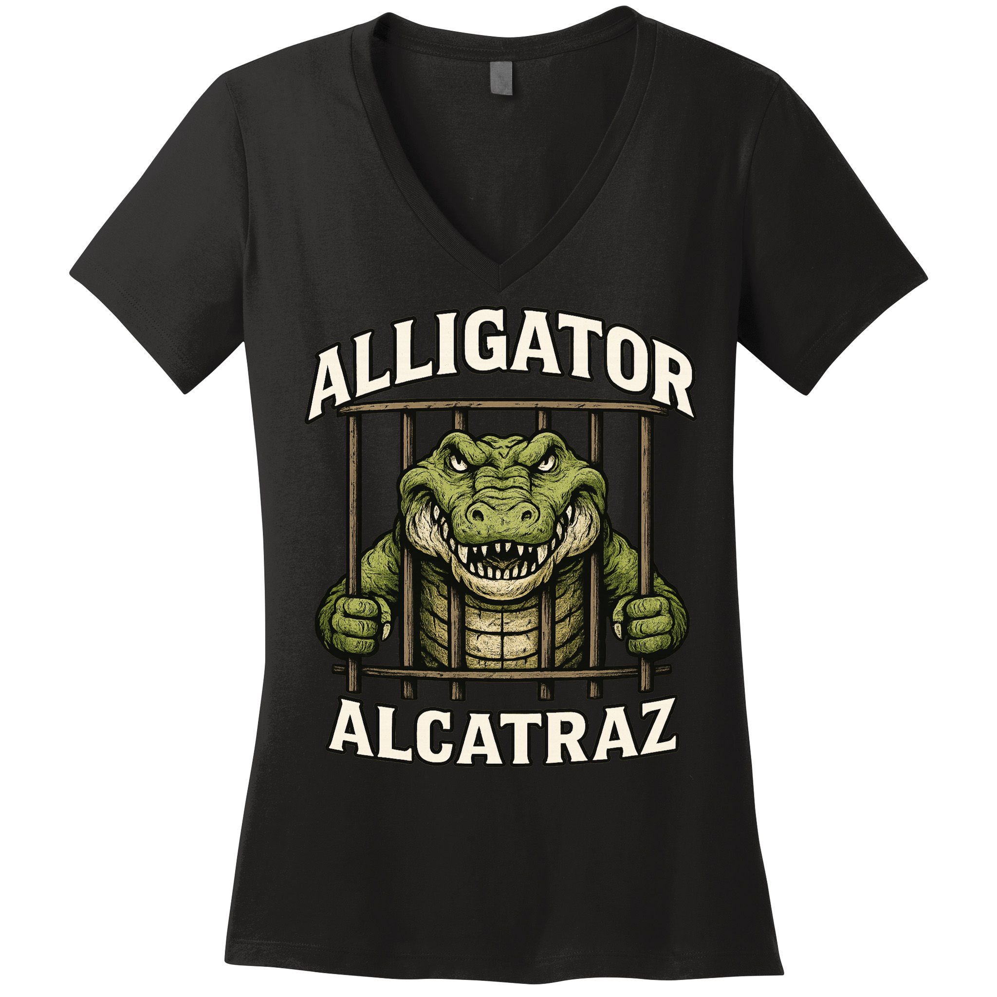 Funny Alligator Alcatraz Jail Prison Gator Women's V-Neck T-Shirt