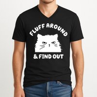 Fluff Around And Find Out Funny Angry Cat V-Neck T-Shirt