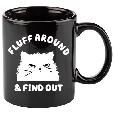 Fluff Around And Find Out Funny Angry Cat 11oz C Handle Ceramic Mug