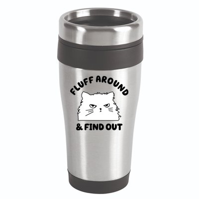 Fluff Around And Find Out Funny Angry Cat 16oz Travel Tumbler