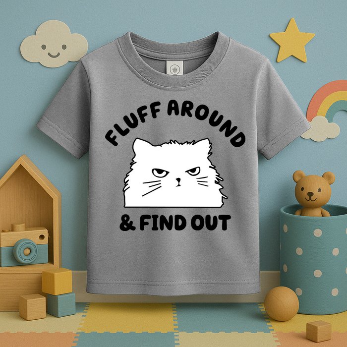 Fluff Around And Find Out Funny Angry Cat Toddler T-Shirt