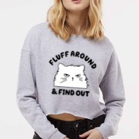 Fluff Around And Find Out Funny Angry Cat Cropped Pullover Crew