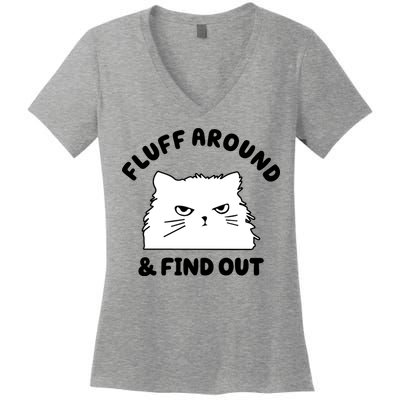 Fluff Around And Find Out Funny Angry Cat Women's V-Neck T-Shirt