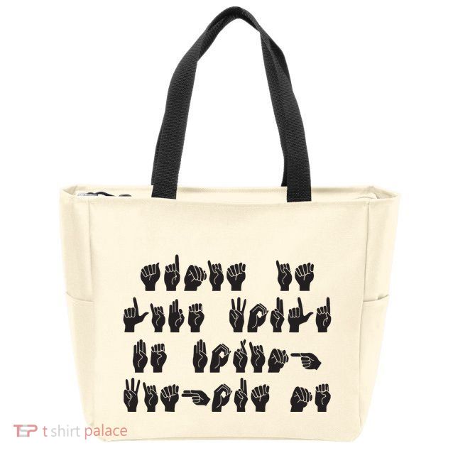 Funny ASL American Sign Language Zip Tote Bag