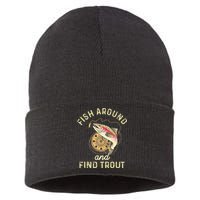 Fish Around And Find Trout Funny Fishing Sustainable Knit Beanie