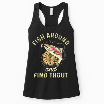 Fish Around And Find Trout Funny Fishing Womens Tank Top
