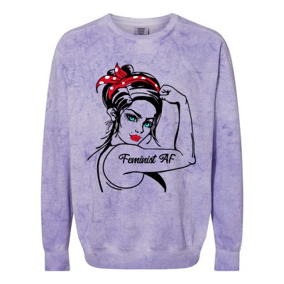 Feminist Af As Fuck Rosie The Riveter Gift Colorblast Crewneck Sweatshirt