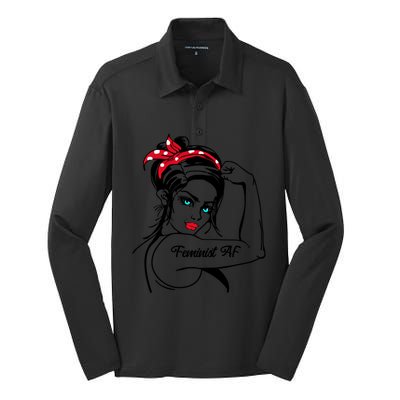 Feminist Af As Fuck Rosie The Riveter Gift Silk Touch Performance Long Sleeve Polo