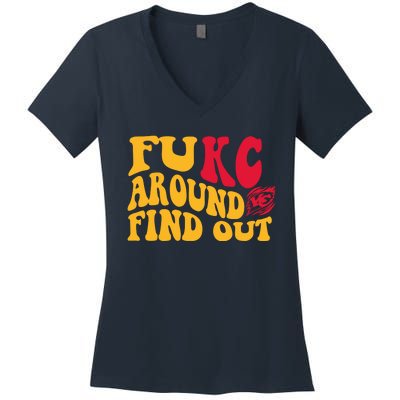 Fuck Around And Find Out Cool Chiefs Football Design Women's V-Neck T-Shirt