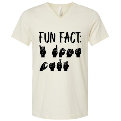 Funny ASL American Sign Language Fun Fact V-Neck T-Shirt