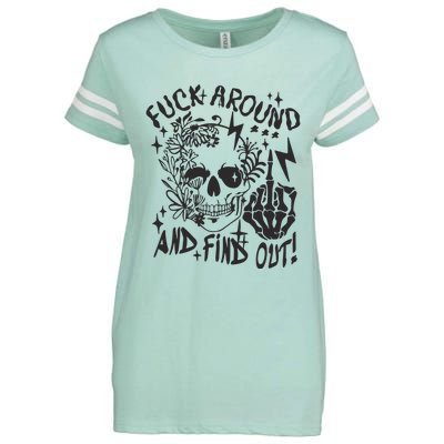 Fuck Around And Find Out Snarky Adult Humor Floral Skull Skeleton Enza Ladies Jersey Football T-Shirt