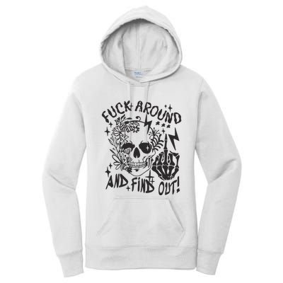 Fuck Around And Find Out Snarky Adult Humor Floral Skull Skeleton Women's Pullover Hoodie