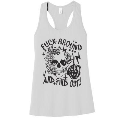 Fuck Around And Find Out Snarky Adult Humor Floral Skull Skeleton Women's Racerback Tank