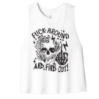 Fuck Around And Find Out Snarky Adult Humor Floral Skull Skeleton Women's Racerback Cropped Tank