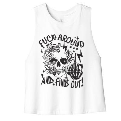 Fuck Around And Find Out Snarky Adult Humor Floral Skull Skeleton Women's Racerback Cropped Tank