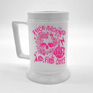 Fuck Around And Find Out Snarky Adult Humor Floral Skull Skeleton Beer Stein