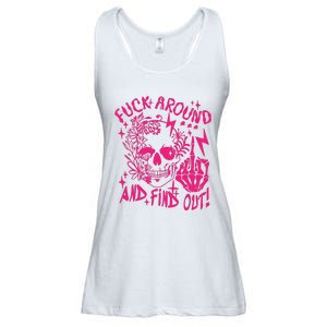 Fuck Around And Find Out Snarky Adult Humor Floral Skull Skeleton Ladies Essential Flowy Tank