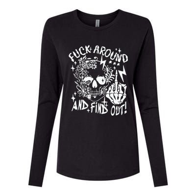 Fuck Around And Find Out Snarky Adult Humor Floral Skull Skeleton Womens Cotton Relaxed Long Sleeve T-Shirt