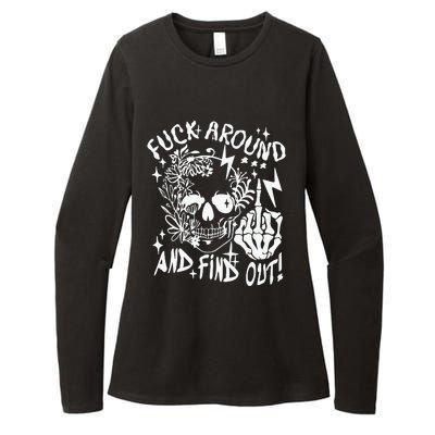 Fuck Around And Find Out Snarky Adult Humor Floral Skull Skeleton Womens CVC Long Sleeve Shirt