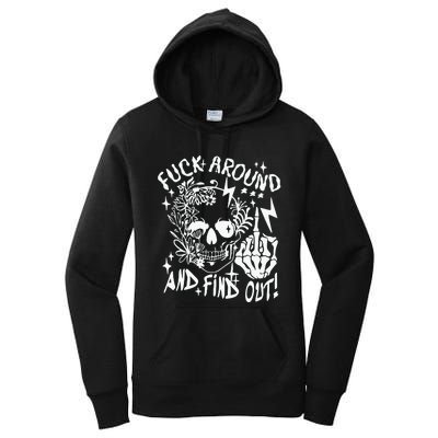 Fuck Around And Find Out Snarky Adult Humor Floral Skull Skeleton Women's Pullover Hoodie