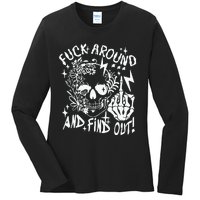 Fuck Around And Find Out Snarky Adult Humor Floral Skull Skeleton Ladies Long Sleeve Shirt