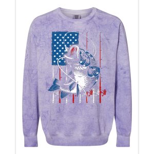 Fishing Art American Flag Usa Fishing Lover Colorblast Crewneck Sweatshirt