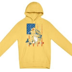 Fishing Art American Flag Usa Fishing Lover Premium Pullover Hoodie