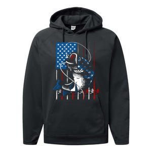 Fishing Art American Flag Usa Fishing Lover Performance Fleece Hoodie