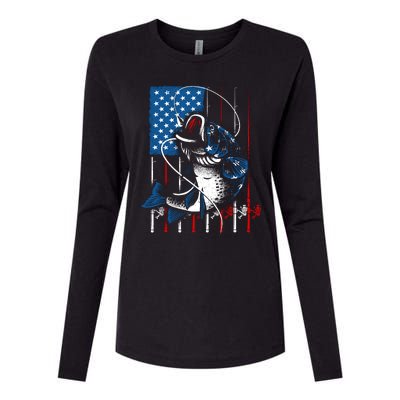 Fishing Art American Flag Usa Fishing Lover Womens Cotton Relaxed Long Sleeve T-Shirt